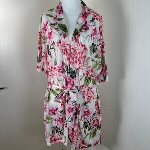 Show Me Your Mumu Floral Robe Small-Medium White Pink Kimono Belted Polyester